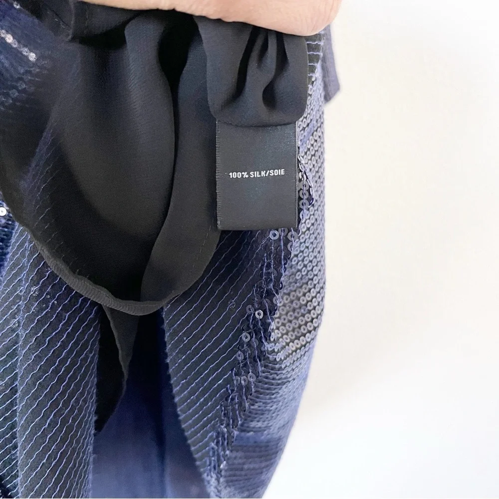 Lafayette 148 New York Navy Silk Sequin Asymmetrical Tunic Dress Cocktail Party